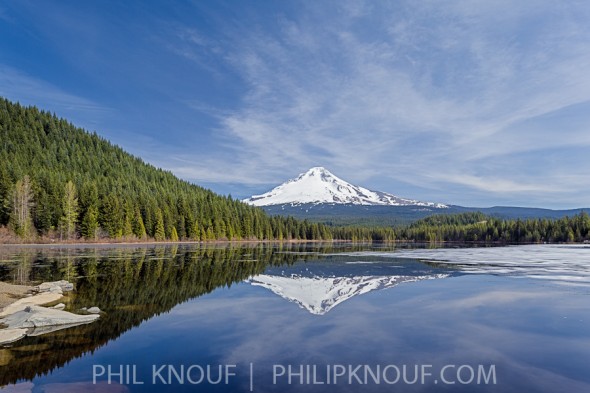 Reflection of Mt. Hood in Trillium Lake in Spring under a brilliant blue sky. (Philip A. Knouf)